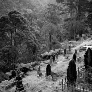 black and white film photography of Walhalla Cemetery