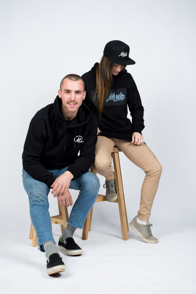 boy and girl in studio portrait session for ecommerce branding shoot