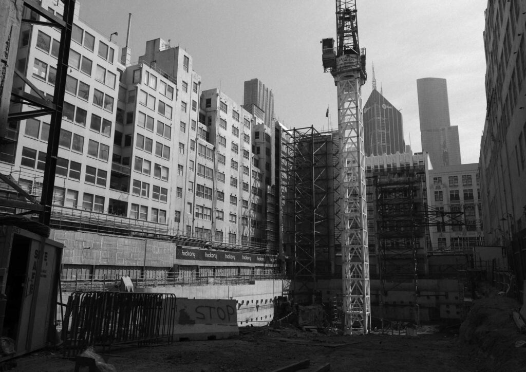 black and white photograph of construction in melbourne photo of the day