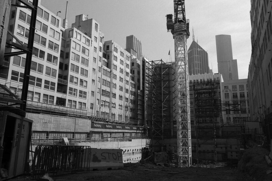 black and white photograph of construction in melbourne photo of the day